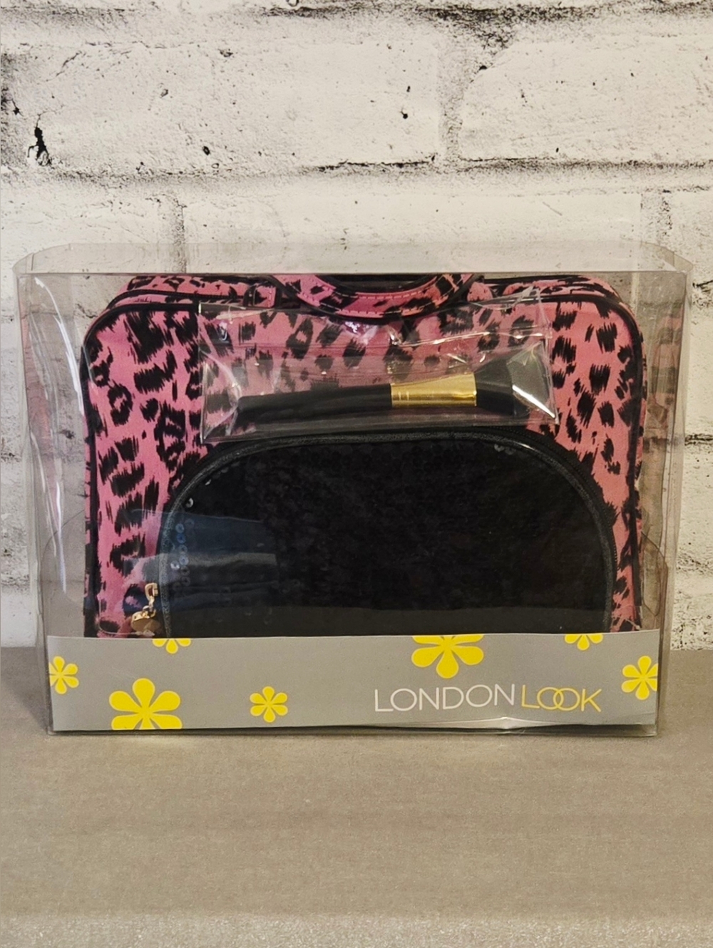 London Look Leopard Print Cosmetic Bag Set Travel Makeup Case NWT